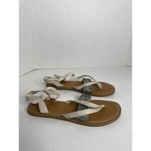 TOM'S LEXIE NOVELTY CANVAS SANDAL BEIGE Womens Size 7